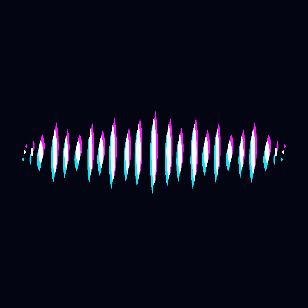 A vocal sound wave, pink and blue trails
